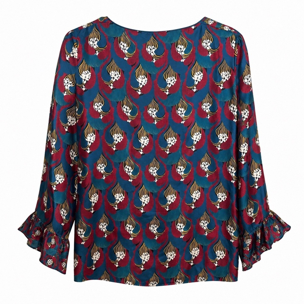 Lafayette 148 New York Silk Blouse XS Multicolor Abstract Print Long Sleeve - Picture 5 of 5